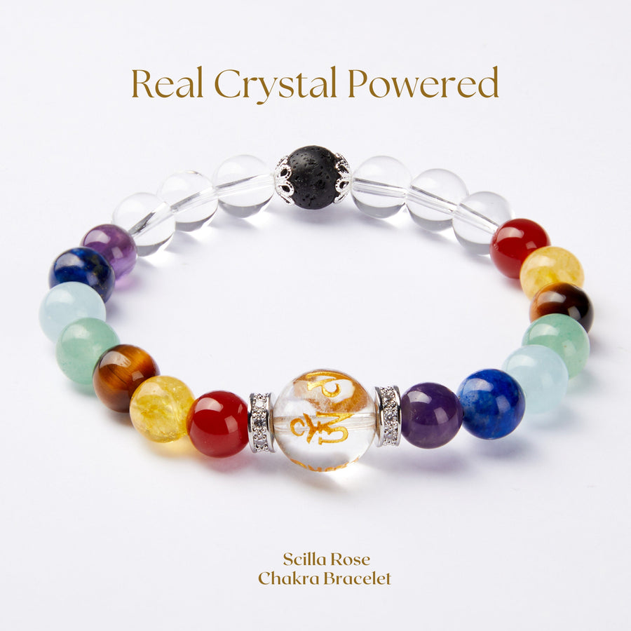 7 Chakra Crystal & Clear Quartz Mantra Spiritual Meditation Bracelet Bracelets Scilla Rose 