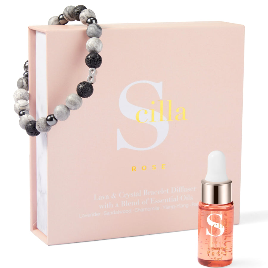 GREY MAP Lava stone & INFINITY Bracelet Diffuser with Inner Peace Oil Aromatherapy Scilla Rose 