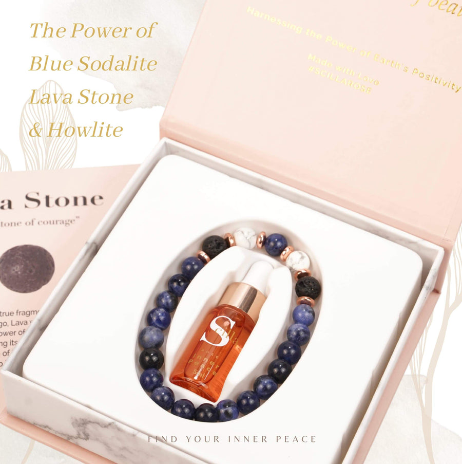 SODALITE Lava stone & HOWLITE RG Bracelet Diffuser with Inner Peace Oil Lava Rock Essential Oil Diffuser Bracelet Scilla Rose 