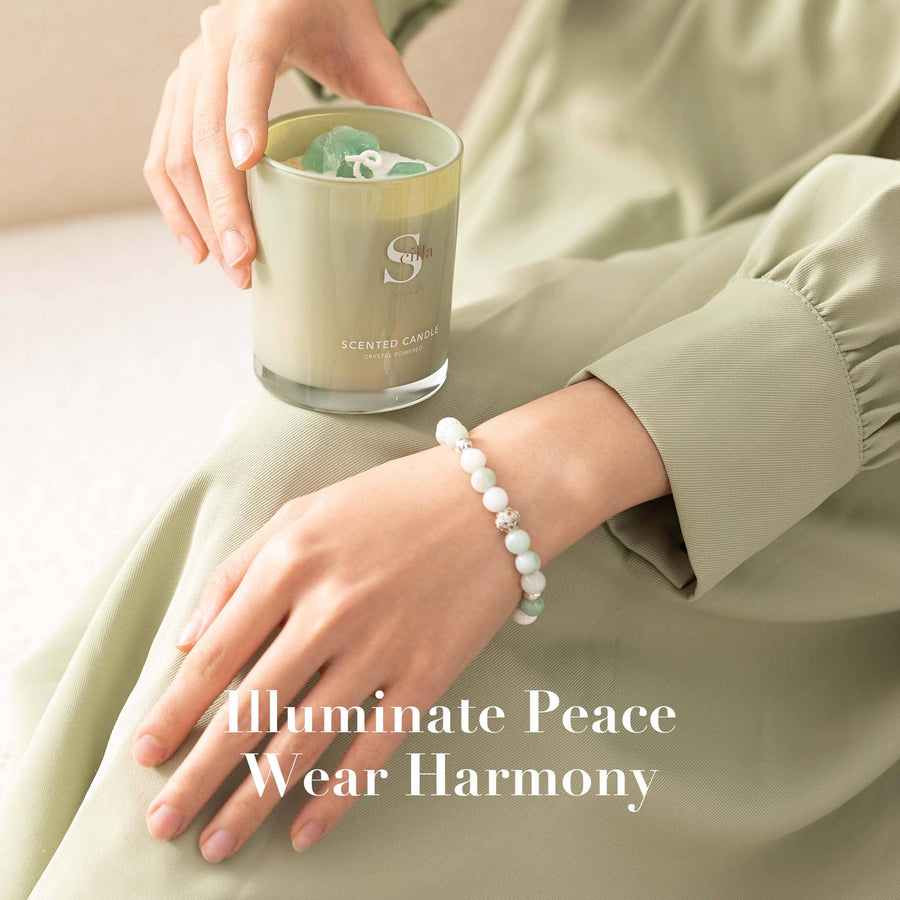 Harmony and Serenity Crystal-Infused Candle, Jade Bracelet & Inner Peace Oil-Aromatherapy and Wellness Gift Set aromatherapy Scilla Rose 