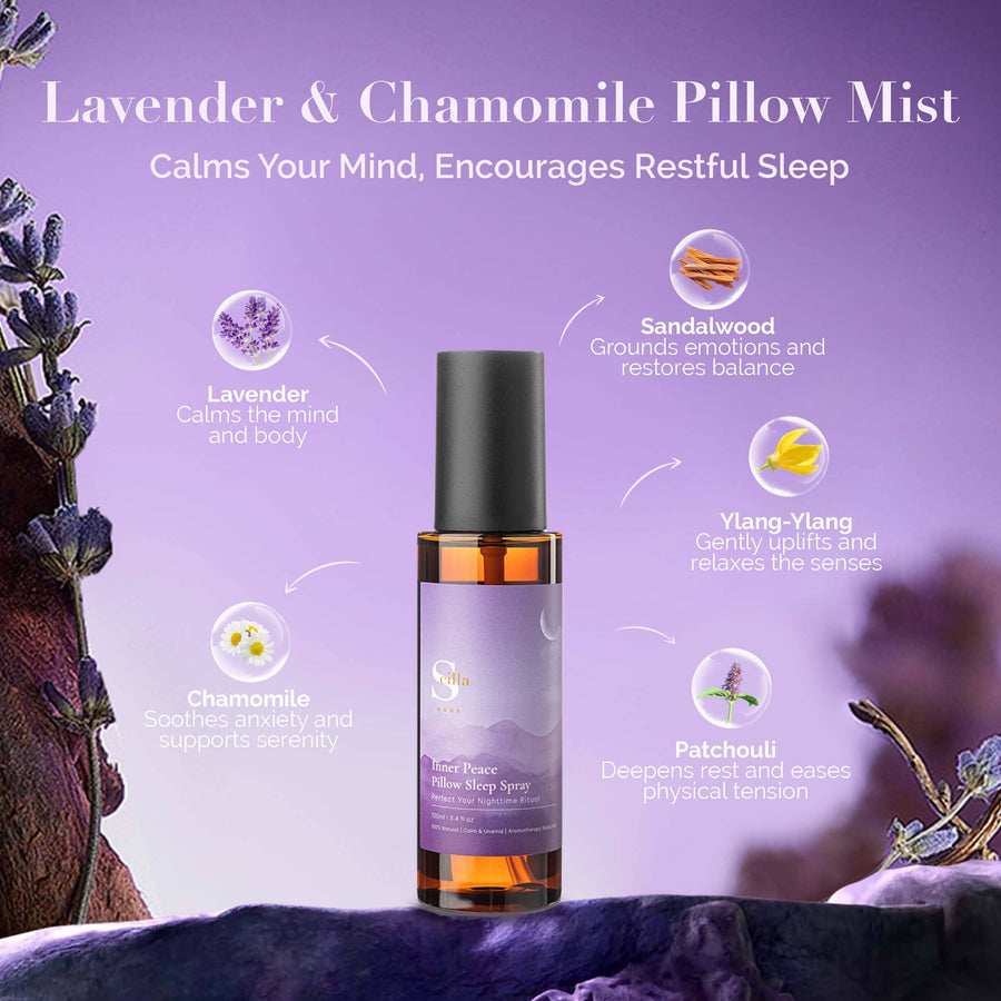 Inner Peace – Gift of Sleep | Scilla Rose Calming Bedtime Gift Set with Pillow Spray, Crystal Candle & Essential Oil Rollerball Sleep Aids Scilla Rose 