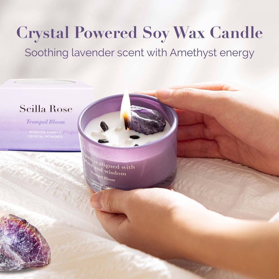 Inner Peace – Gift of Sleep | Scilla Rose Calming Bedtime Gift Set with Pillow Spray, Crystal Candle & Essential Oil Rollerball Sleep Aids Scilla Rose 