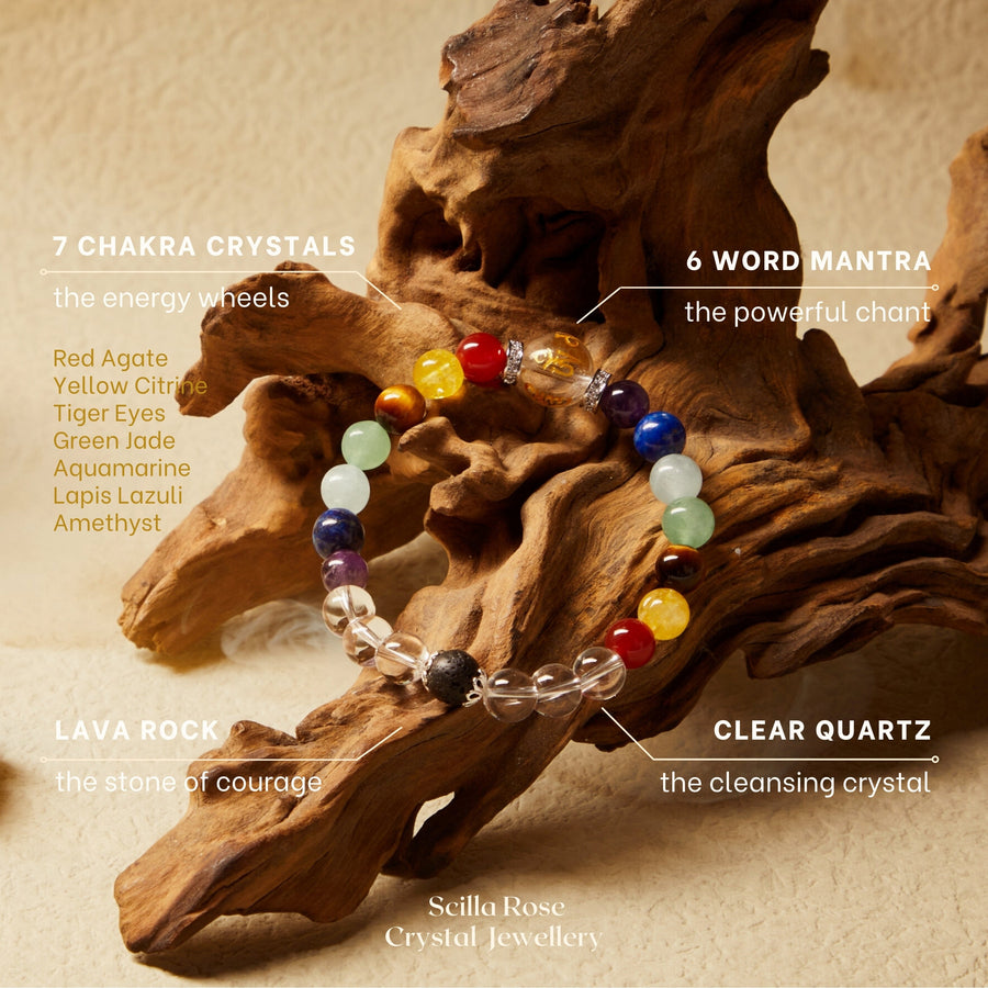 7 Chakra Crystal & Clear Quartz Mantra Spiritual Meditation Bracelet Bracelets Scilla Rose 