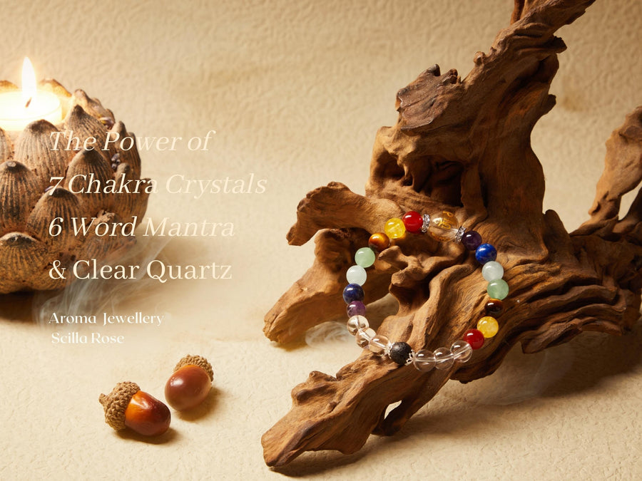 7 Chakra Crystal & Clear Quartz Mantra Spiritual Meditation Bracelet Bracelets Scilla Rose 