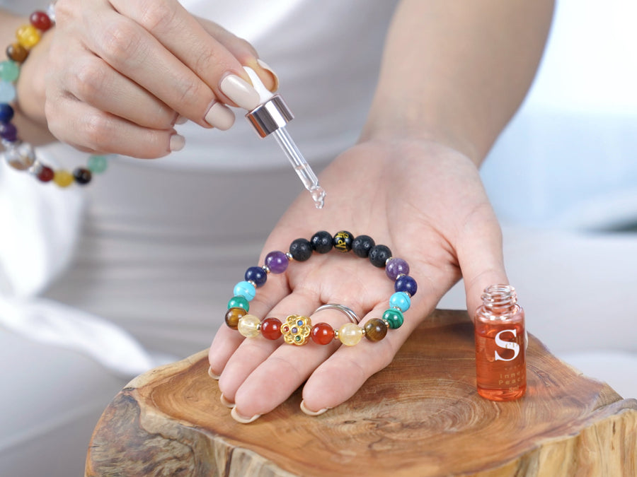 7 Chakra Crystal & Lava Rock Anti-Anxiety Bracelet Diffuser with