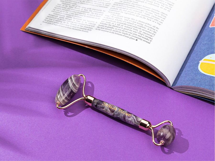 Amethyst Face Roller and Rose Quartz Gua Sha - Anti-Ageing & Beautifying Facial Massage Set Scilla Rose 