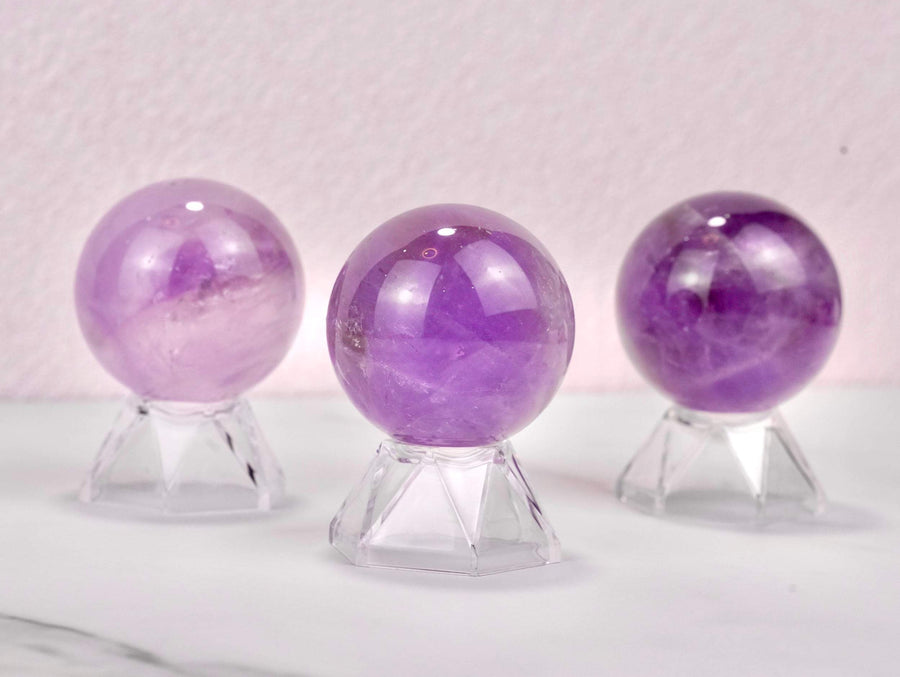 40mm Natural Purple Amethyst Quartz Crystal Sphere Ball – Healing Stone With Display Stand
