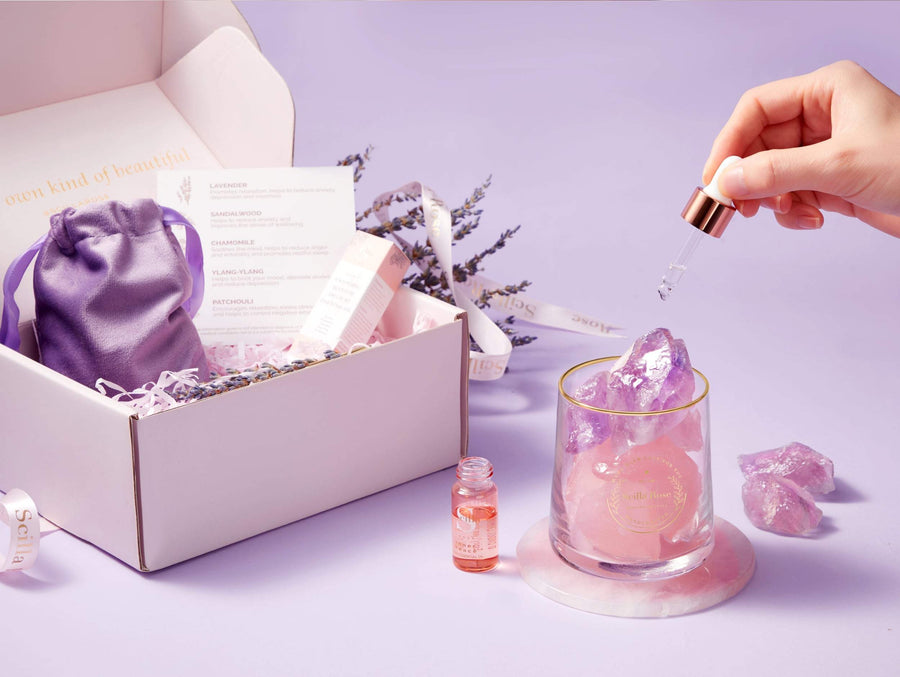 Amethyst x Rose Quartz Gift of Dreams- Lavender Essential Oil Aromatherapy Diffuser Set - Pre-Order Now for Delivery by 30th November Aromatherapy Scilla Rose 