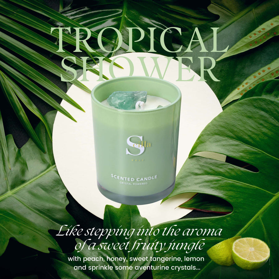 Aventurine Crystal Scented Candles-Tropical Shower Large scented candles Scilla Rose 