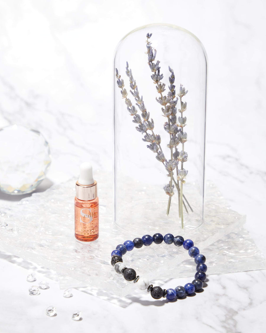BLUE SODALITE Lava stone & WHITE HOWLITE Bracelet Diffuser with Inner Peace Oil Scilla Rose 