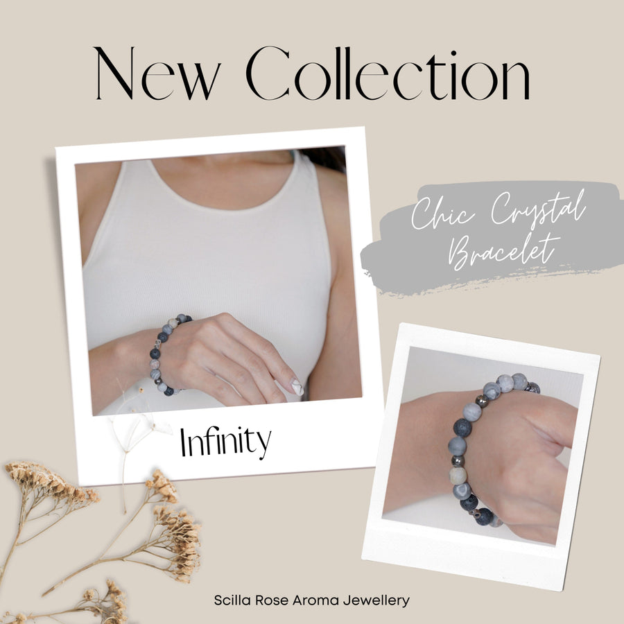 GREY MAP Lava stone & INFINITY Bracelet Diffuser with Inner Peace Oil Aromatherapy Scilla Rose 