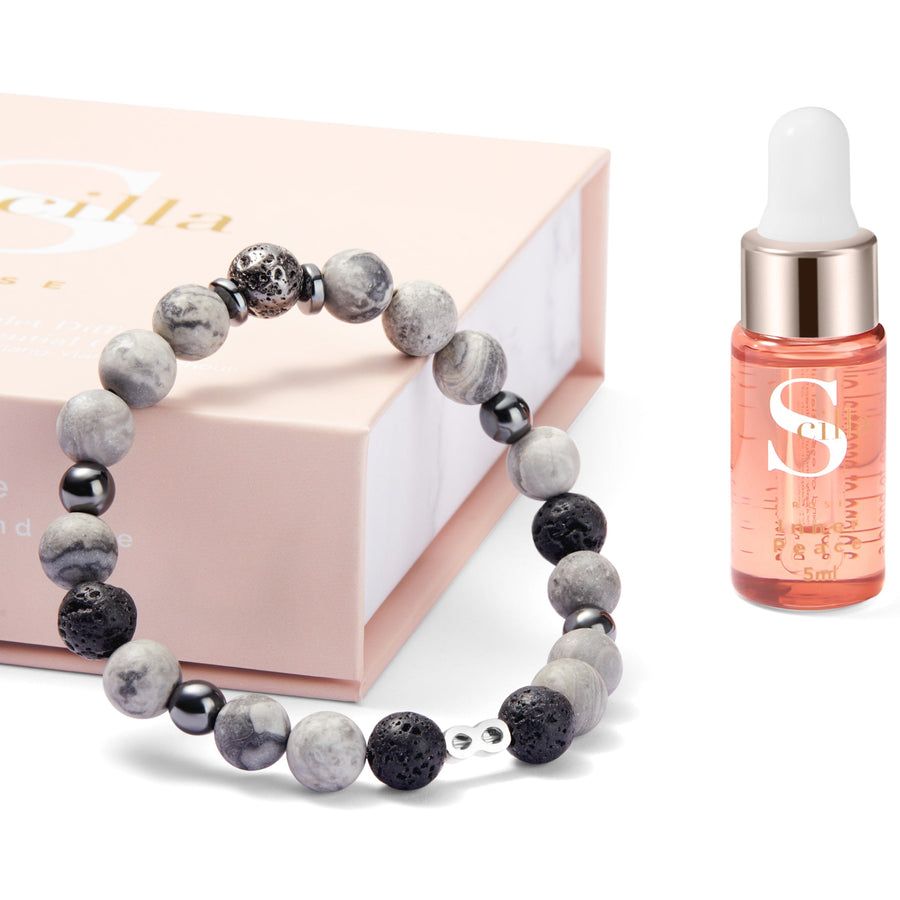 GREY MAP Lava stone & INFINITY Bracelet Diffuser with Inner Peace Oil Aromatherapy Scilla Rose 