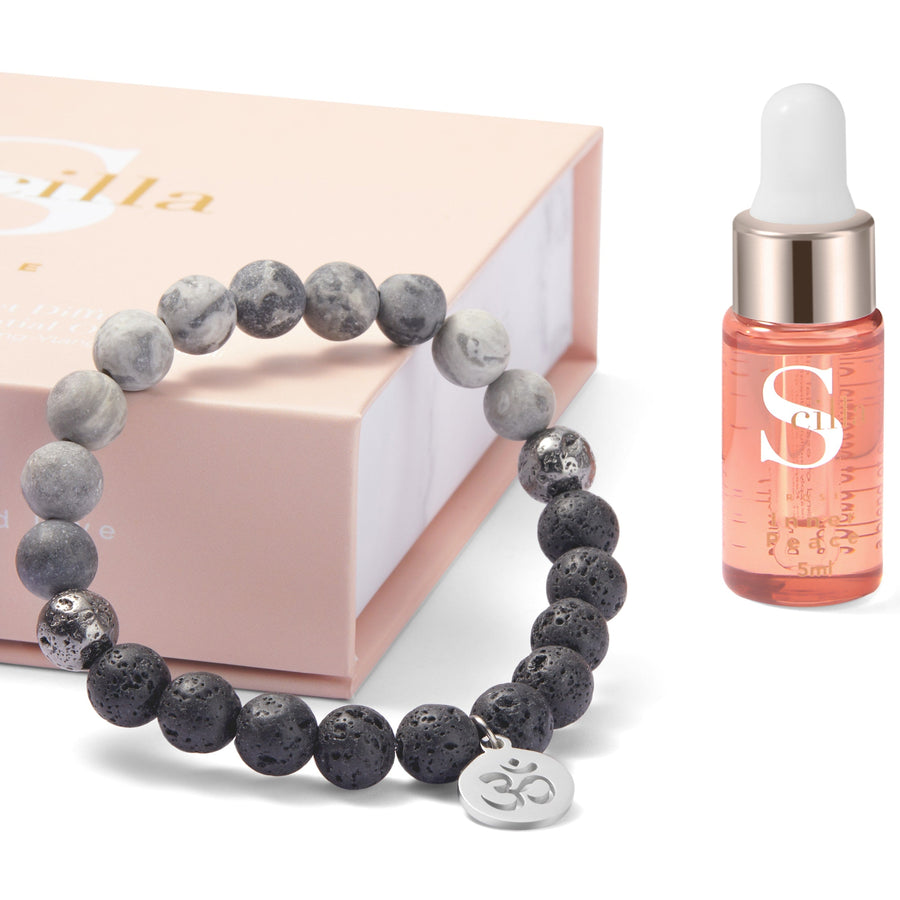 GREY MAP Lava stone & OM Bracelet Diffuser with Inner Peace Oil Aromatherapy Scilla Rose 