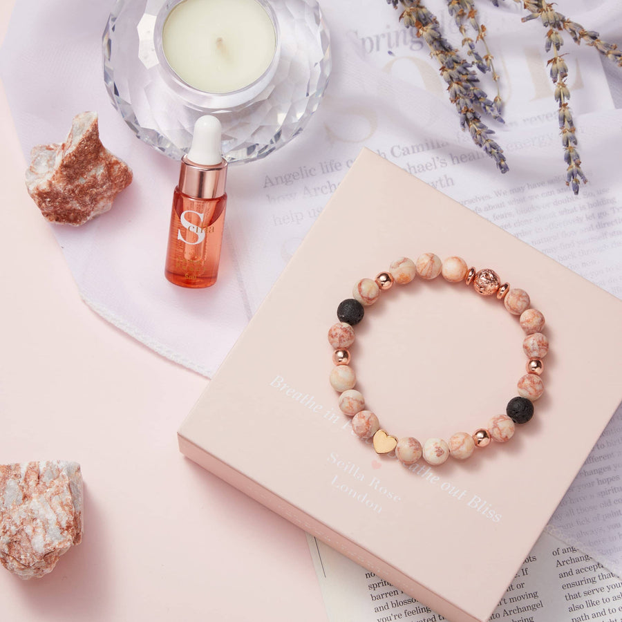 Harmony and Serenity Crystal-Infused Candle and Essential Oil Bracelet - Anti-Anxiety Aromatherapy Gift Set aromatherapy Scilla Rose 