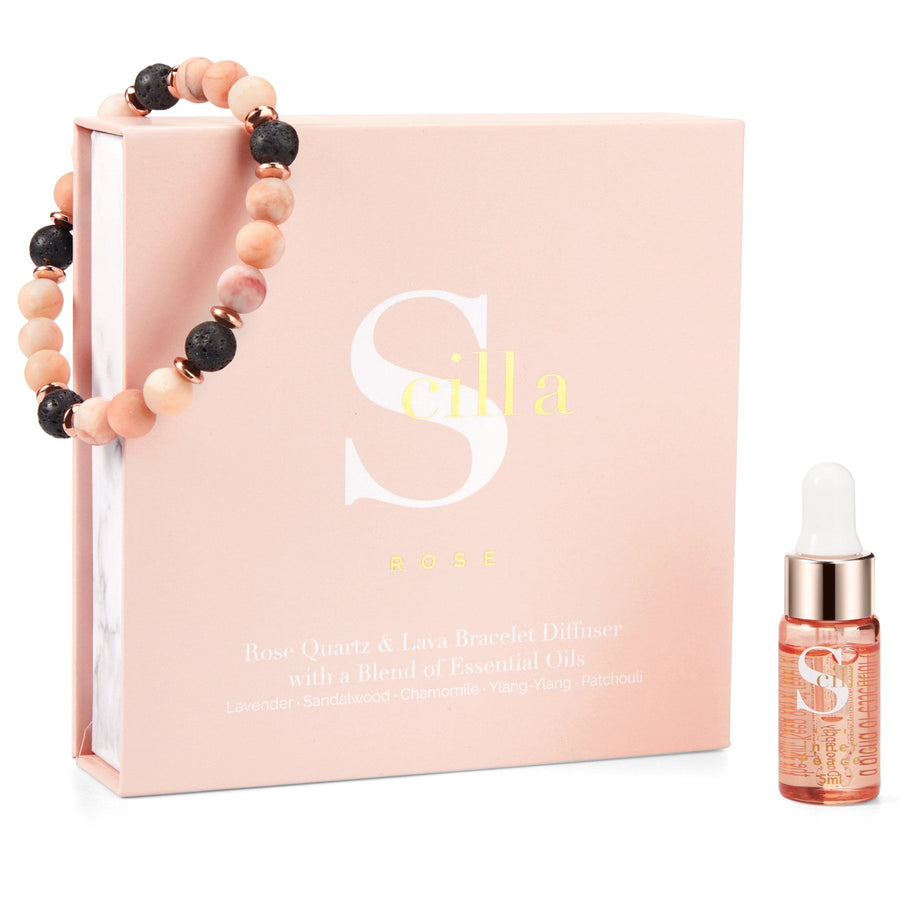 Lava Rock & Pink Aventurine Essential Oil Diffuser Bracelet with Inner Peace Oil Lava Rock Essential Oil Diffuser Bracelet Scilla Rose 