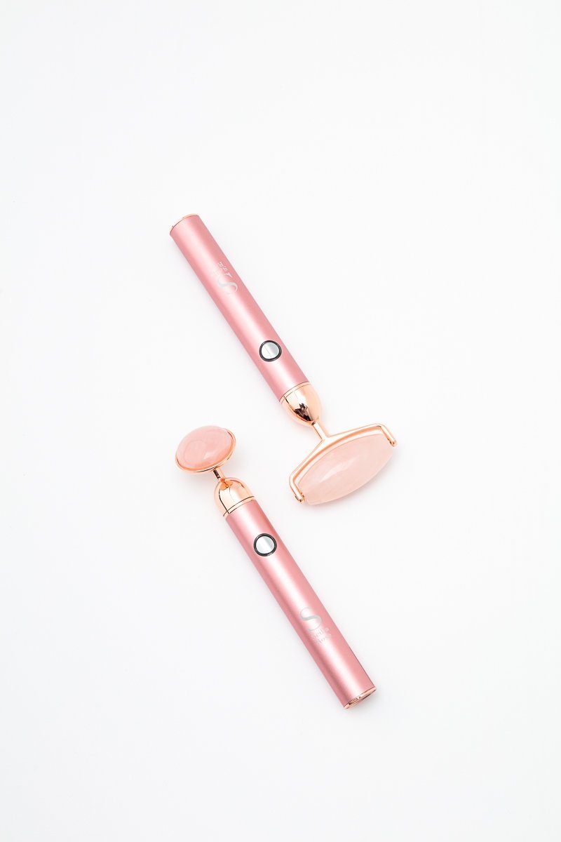 Next Generation Rechargable Dual Headed Rose Quartz Roller with USB Electronic facial massager Scilla Rose 