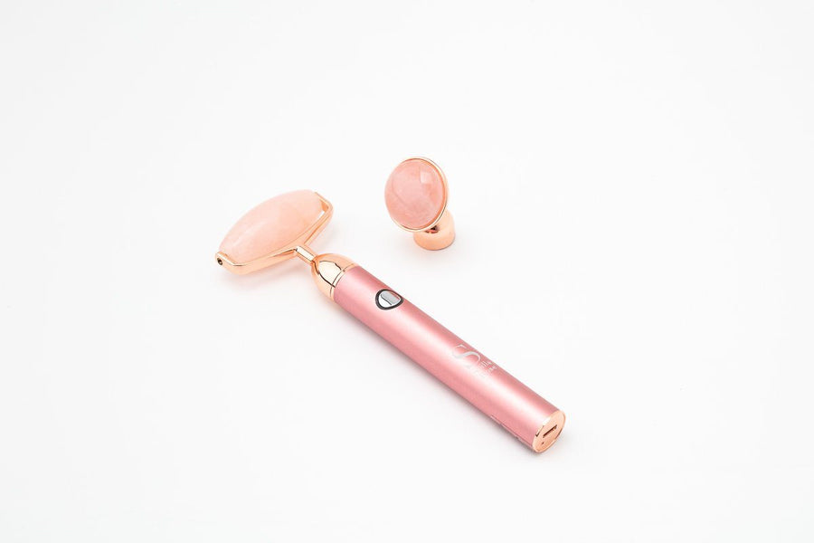 Next Generation Rechargable Dual Headed Rose Quartz Roller with USB Electronic facial massager Scilla Rose 