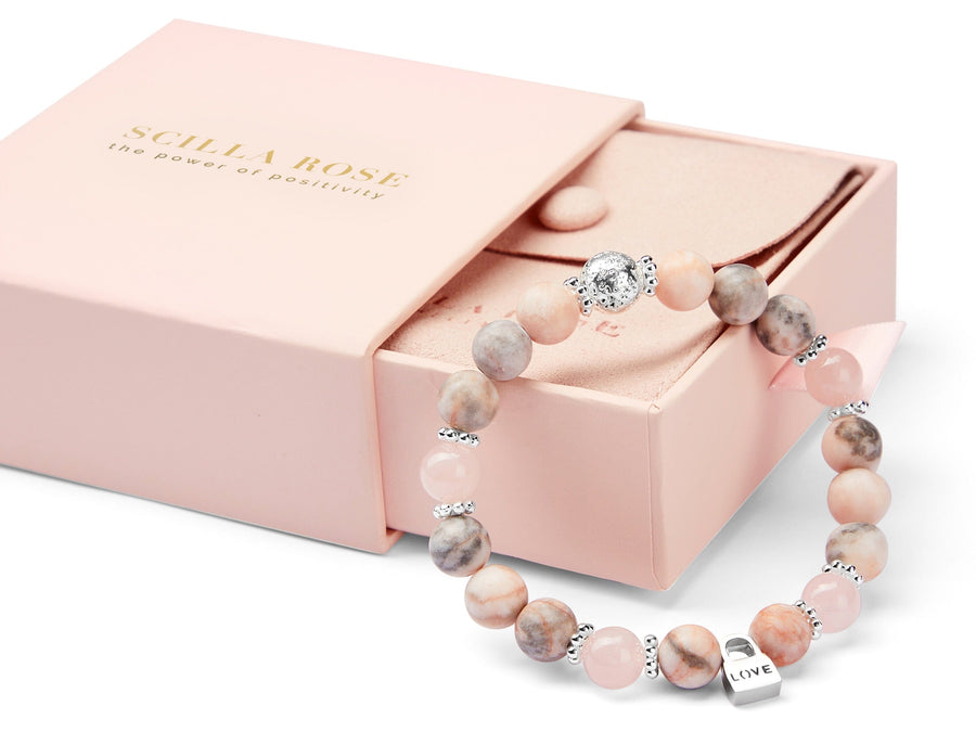 Rose Quartz Crystal & Zebra Jasper Love Charm Bracelet Gifts Bracelets Scilla Rose 