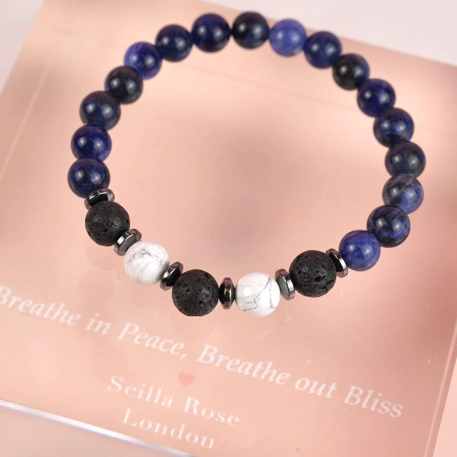 SODALITE Lava stone & HOWLITE Bracelet Diffuser with Inner Peace Oil Scilla Rose 