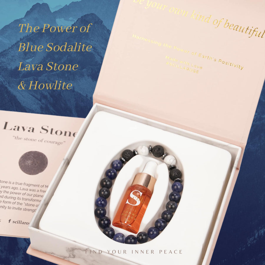 SODALITE Lava stone & HOWLITE Bracelet Diffuser with Inner Peace Oil Scilla Rose 