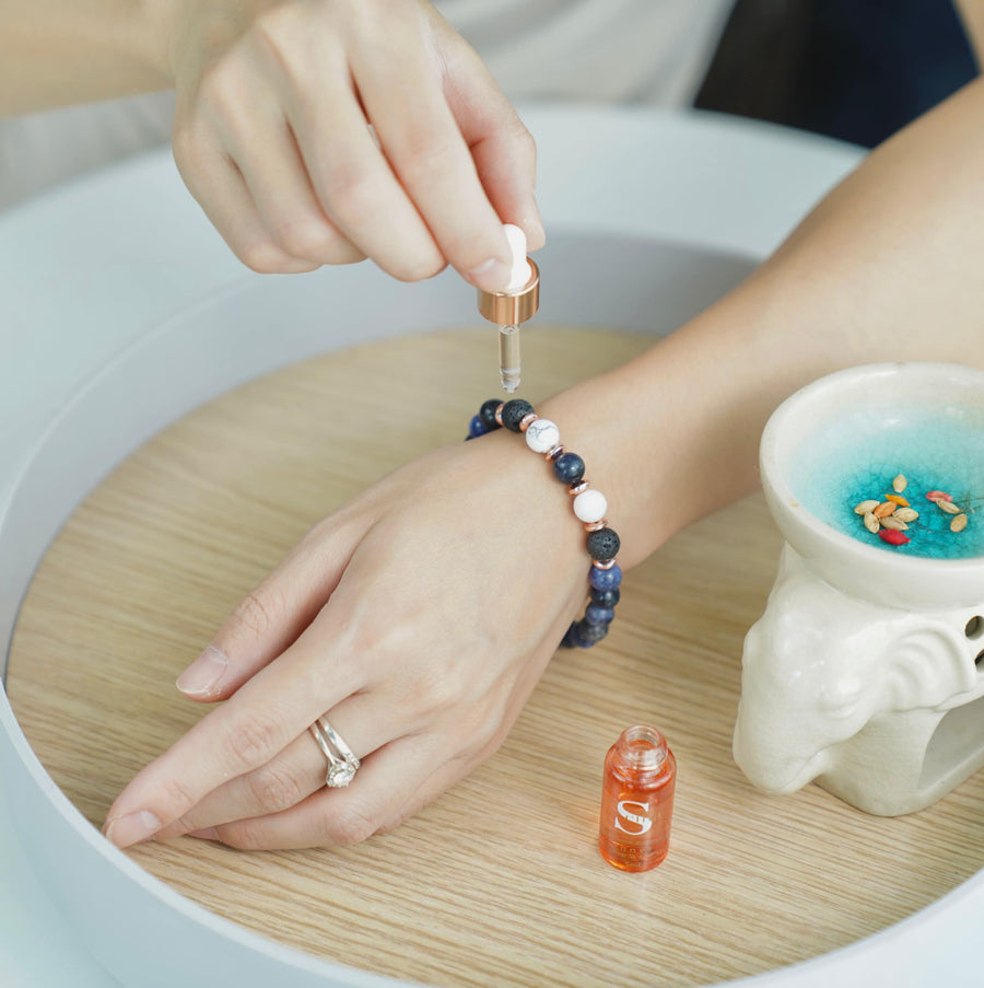 BLUE SODALITE Lava stone WHITE HOWLITE Bracelet Diffuser with