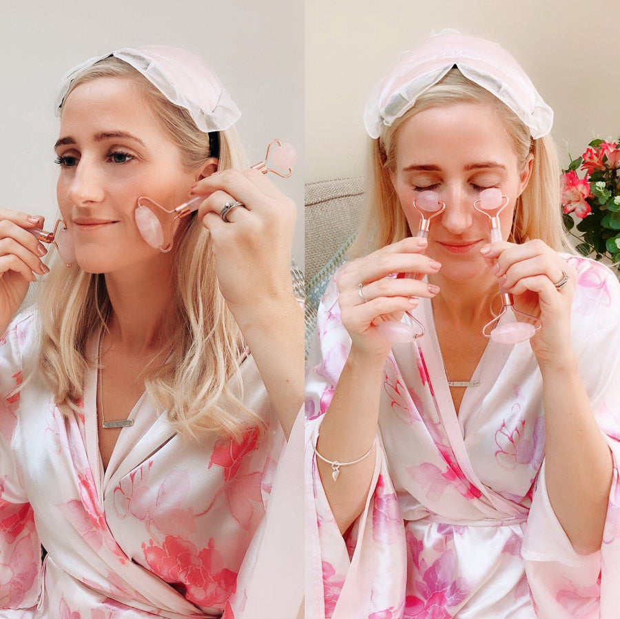 Superior Rose Quartz Roller and Gua Sha Beauty Set facial massager Scilla Rose 