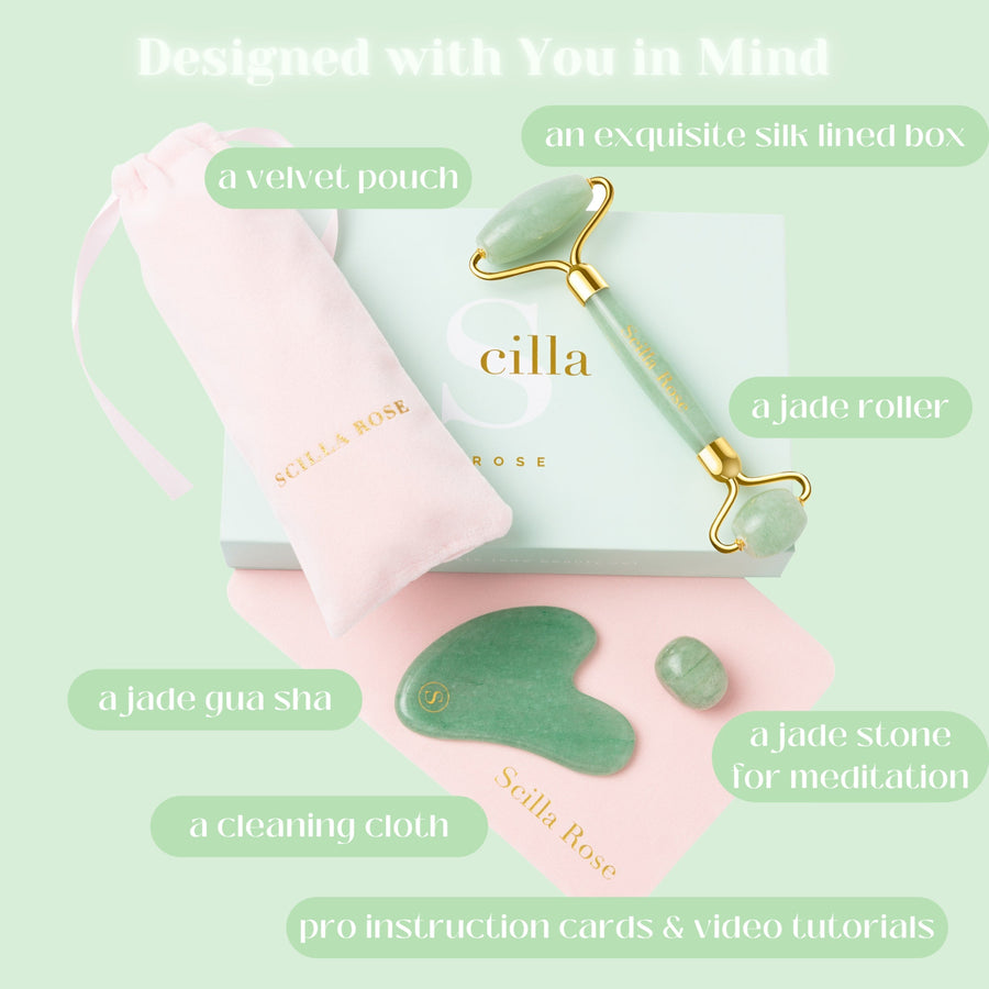 The Ultimate Jade Roller & Gua Sha Facial Set facial massager Scilla Rose 