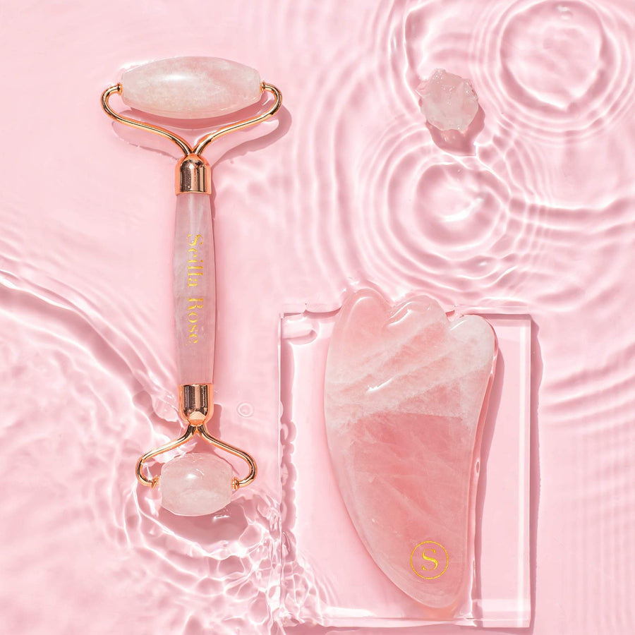 The Ultimate Rose Quartz Roller and Gua Sha Beauty Set facial massager Scilla Rose 