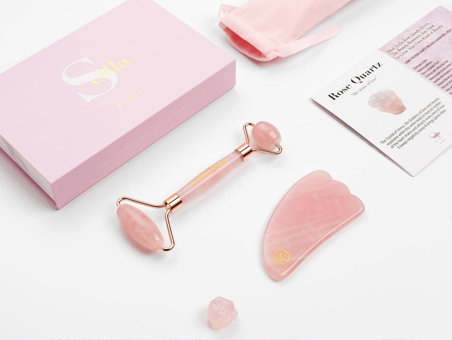 The Ultimate Rose Quartz Roller and Gua Sha Facial Set facial massager Scilla Rose 