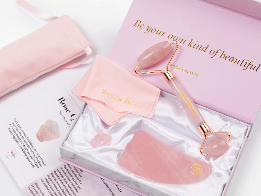 The Ultimate Rose Quartz Roller and Gua Sha Facial Set facial massager Scilla Rose 