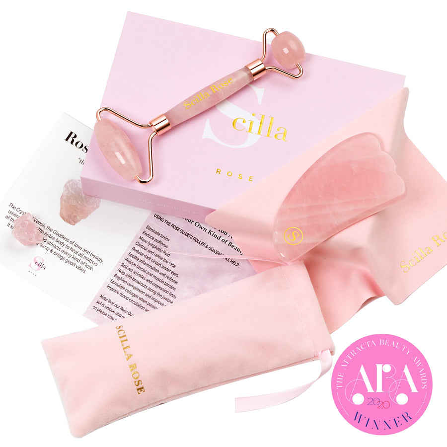 The Ultimate Rose Quartz Roller and Gua Sha Facial Set facial massager Scilla Rose 