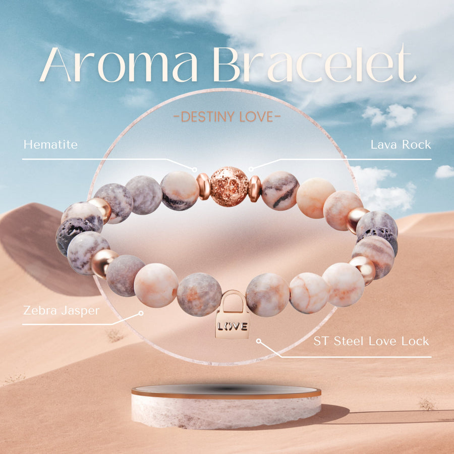 Zebra Jasper Crystal & Lava Rock Love Charm Rose Gold Bracelet Gifts Bracelets Scilla Rose 