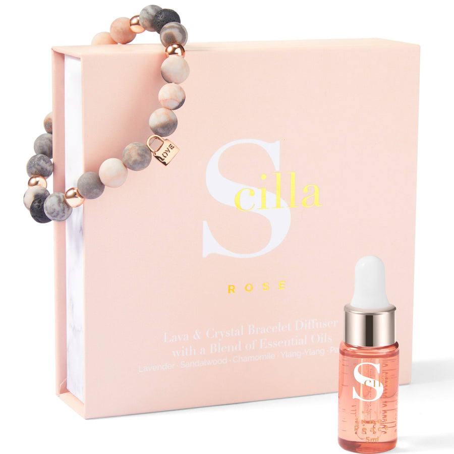 ZEBRA JASPER Lava stone & LOVE LOCK Bracelet Diffuser with Inner Peace Oil Aromatherapy Scilla Rose 