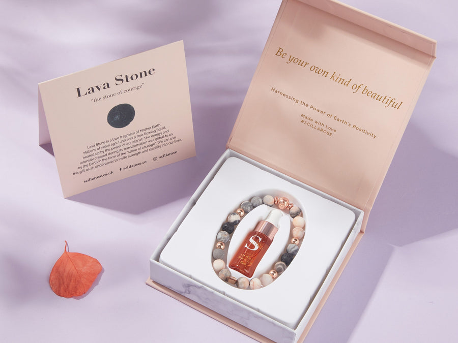 ZEBRA JASPER Lava stone & LOVE LOCK Bracelet Diffuser with Inner Peace Oil Aromatherapy Scilla Rose 