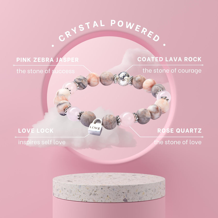 ZEBRA JASPER, ROSE QUARTZ & LOVE Charm Crystal Bracelet Diffuser