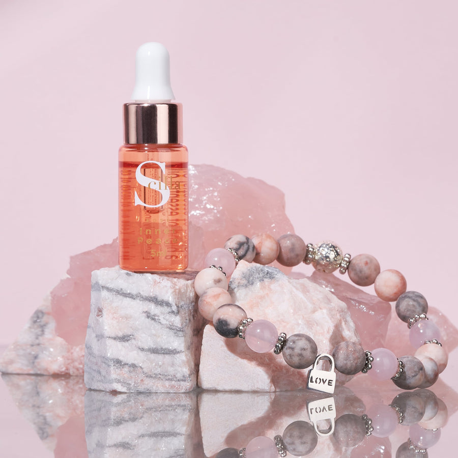 ZEBRA JASPER ROSE QUARTZ & LOVE LOCK Anxiety Bracelet Diffuser with Inner Peace Oil Aromatherapy Scilla Rose 